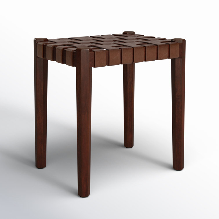 Ken Dark Brown Acacia Wood and Leather Accent Stool