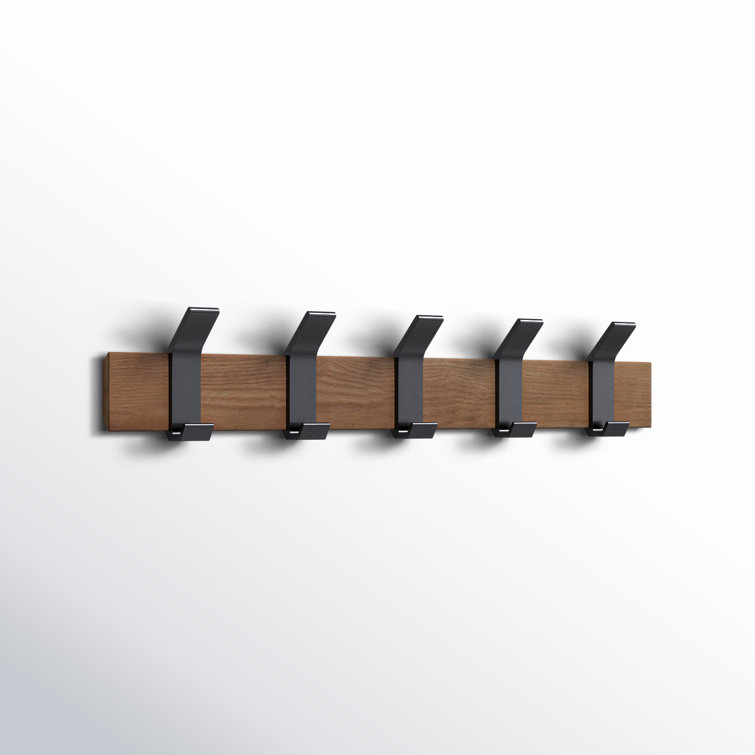 Modern Urban Walnut and Steel Adjustable Wall-Mounted Coat Hanger