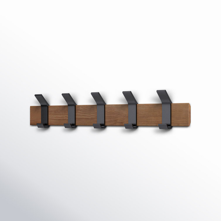 Modern Urban Walnut and Steel Adjustable Wall-Mounted Coat Hanger