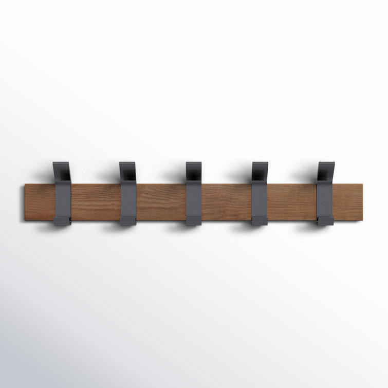 Modern Urban Walnut and Steel Adjustable Wall-Mounted Coat Hanger