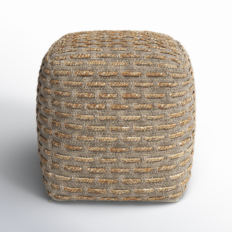 Rue Square Brown and Gray Cotton Wool Pouf