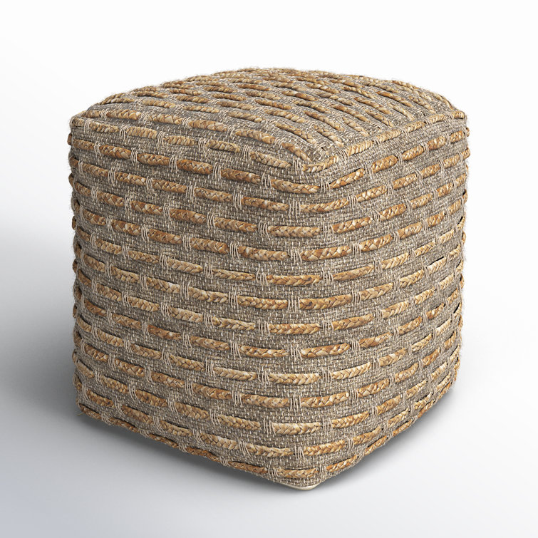 Rue Square Brown and Gray Cotton Wool Pouf