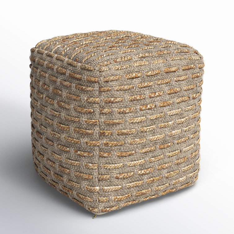 Rue Square Brown and Gray Cotton Wool Pouf