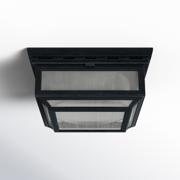 Rustic Dark Weathered Zinc 2-Light Outdoor Flush Mount with Opal Etched Glass