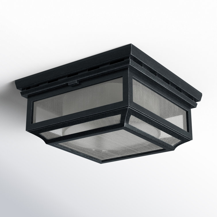 Rustic Dark Weathered Zinc 2-Light Outdoor Flush Mount with Opal Etched Glass