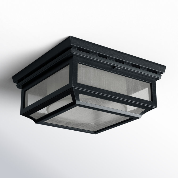 Rustic Dark Weathered Zinc 2-Light Outdoor Flush Mount with Opal Etched Glass
