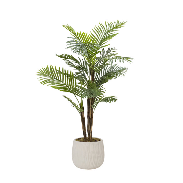 75.6'' Green Plastic Palm Floor Plant in Beige Pot