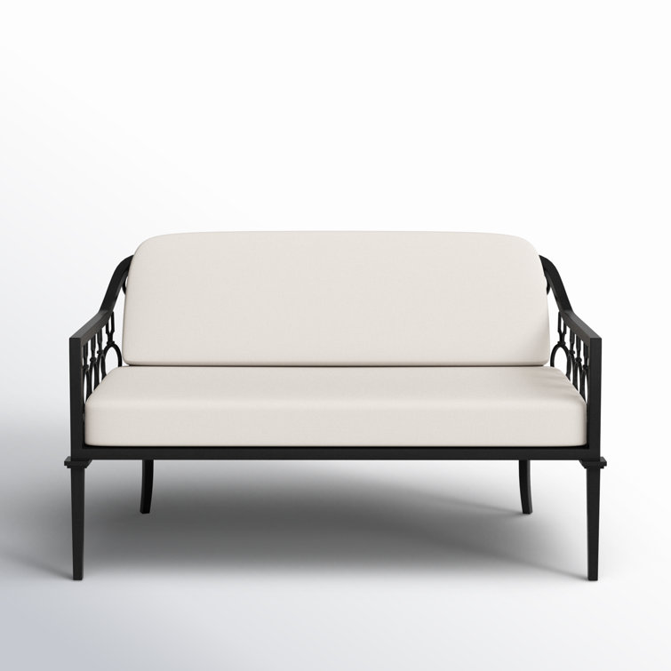Southport White and Black Iron Upholstered Outdoor Loveseat