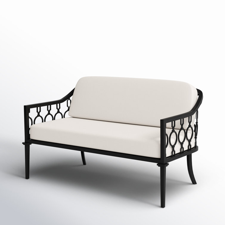 Southport White and Black Iron Upholstered Outdoor Loveseat