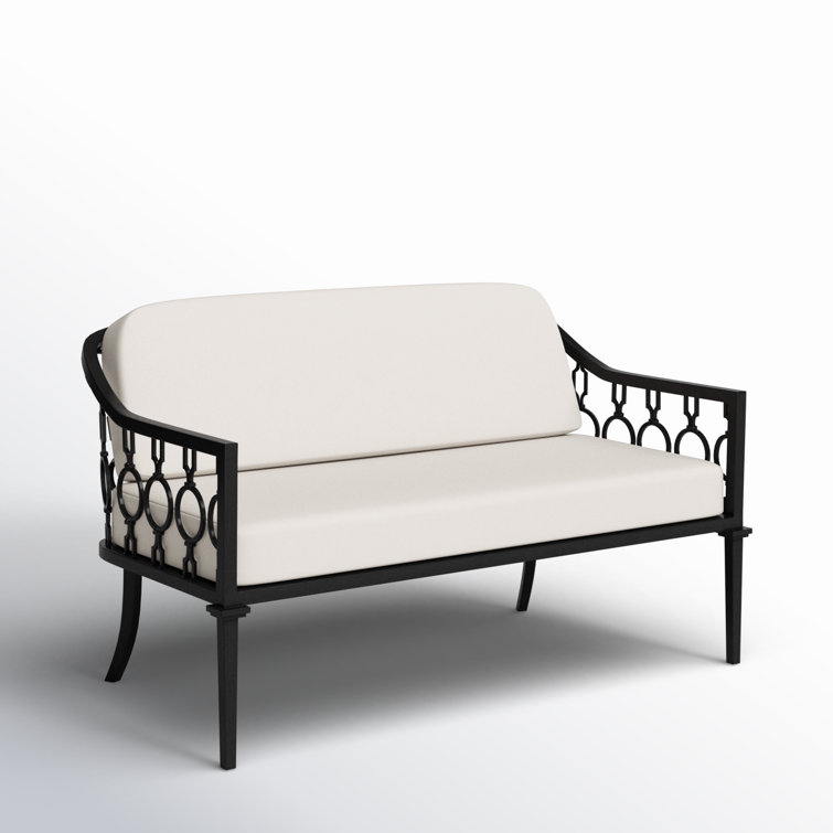 Southport White and Black Iron Upholstered Outdoor Loveseat
