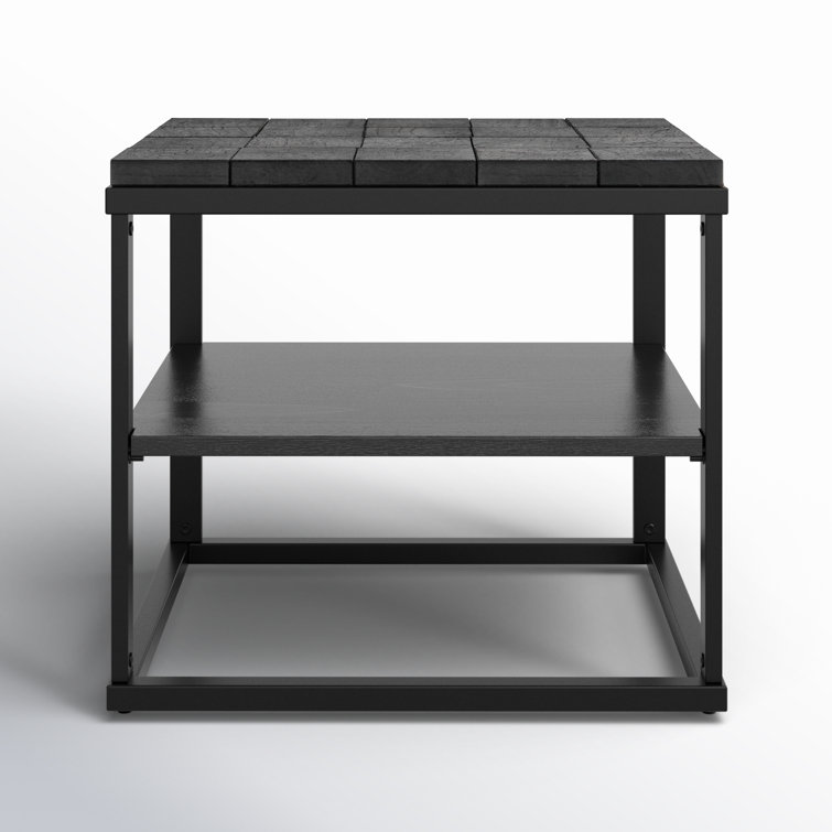 Brodie Charred Black Solid Wood Nightstand with Open Shelf