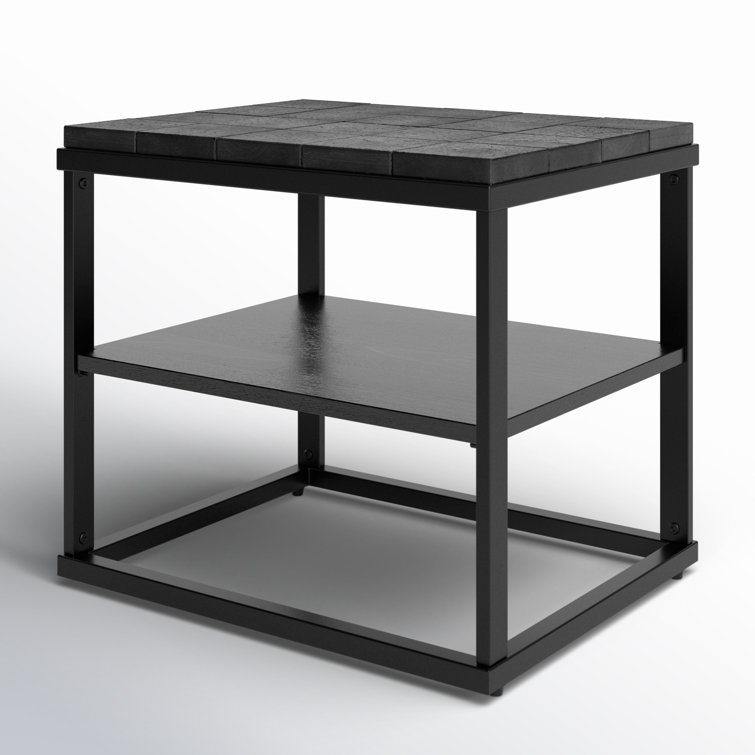 Brodie Charred Black Solid Wood Nightstand with Open Shelf