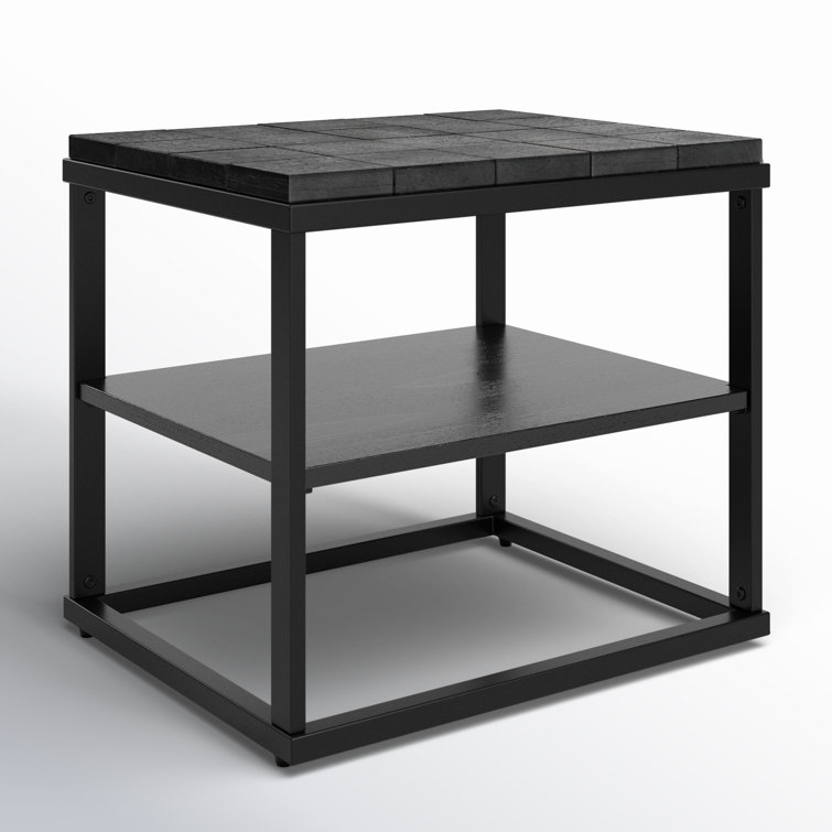 Brodie Charred Black Solid Wood Nightstand with Open Shelf