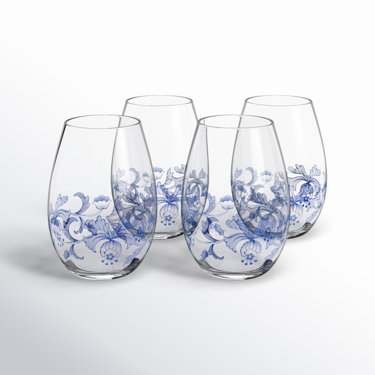 Spode Blue Italian 19 oz Stemless Wine Glass Set