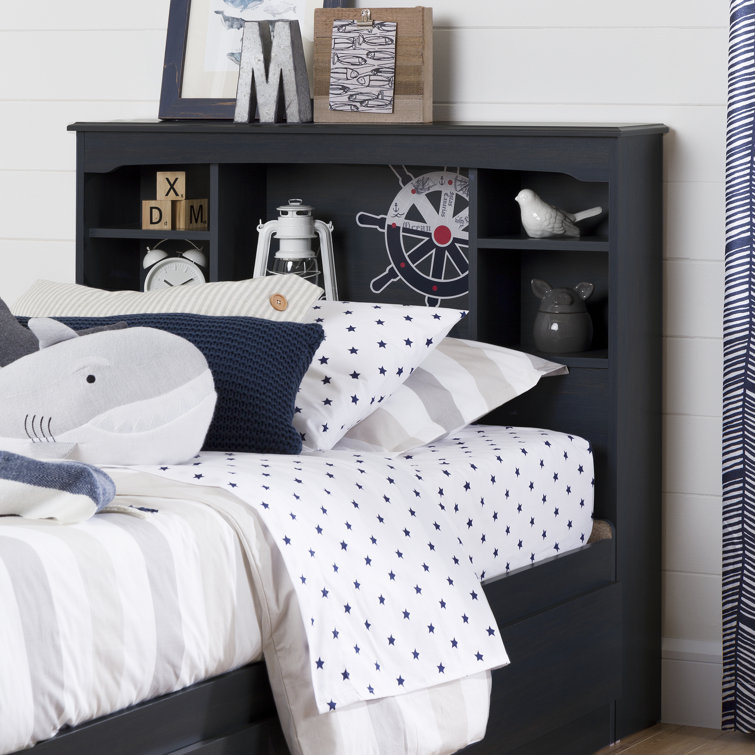 Blueberry Twin Wood Bookcase Headboard with Storage