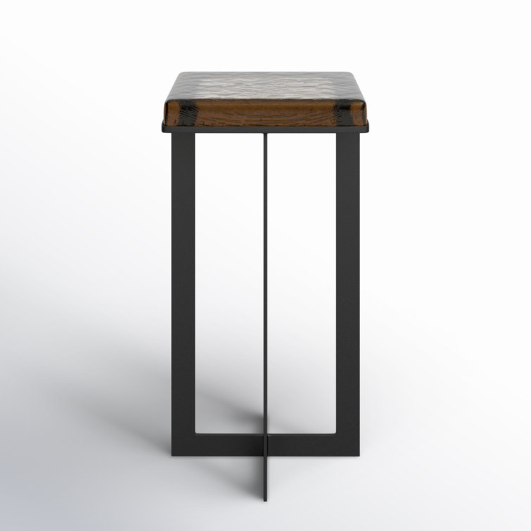 Amber Cast Glass Top Square End Table with Black Cross Legs