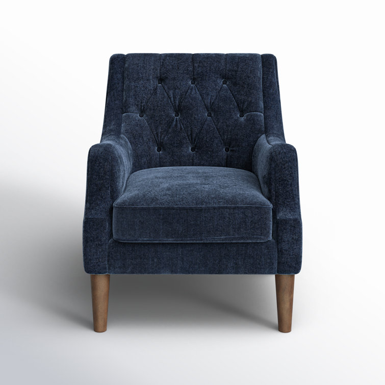 Elegant Navy Velvet Wood Accent Chair with Button Tufting