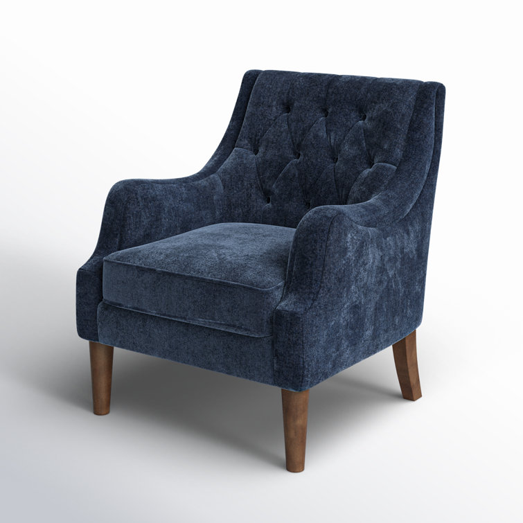 Elegant Navy Velvet Wood Accent Chair with Button Tufting