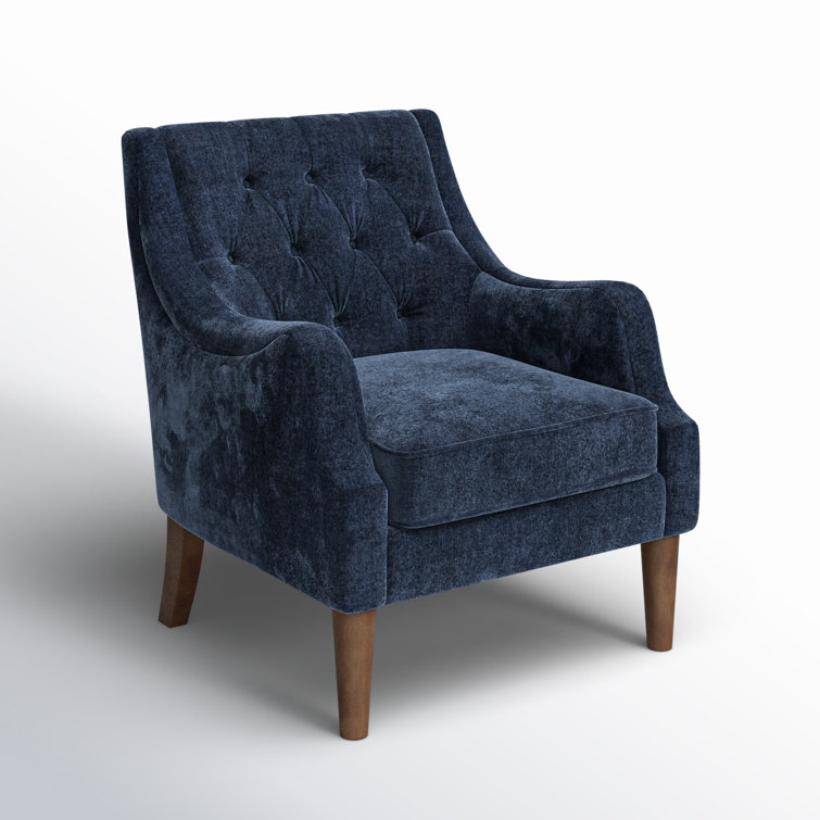 Elegant Navy Velvet Wood Accent Chair with Button Tufting