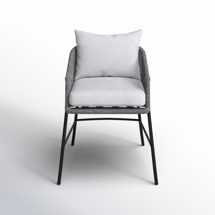 Margit Black Steel and Rope Dining Chair with Light Gray Cushions