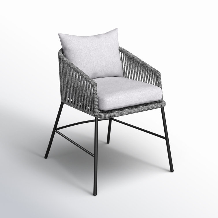 Margit Black Steel and Rope Dining Chair with Light Gray Cushions
