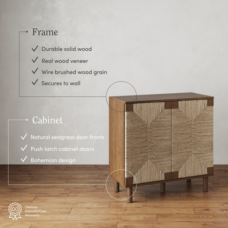 Dark Brown Solid Wood and Seagrass Accent Cabinet