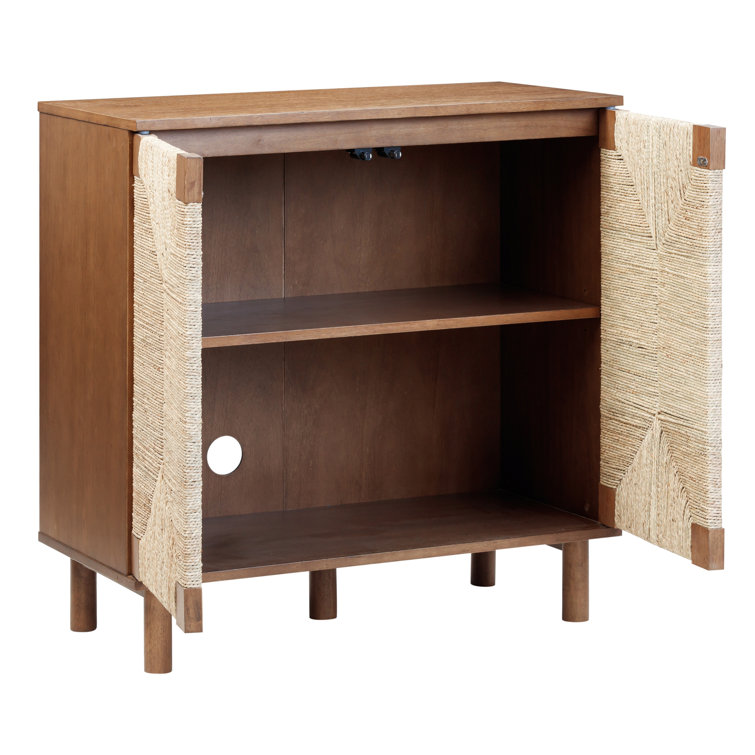 Dark Brown Solid Wood and Seagrass Accent Cabinet