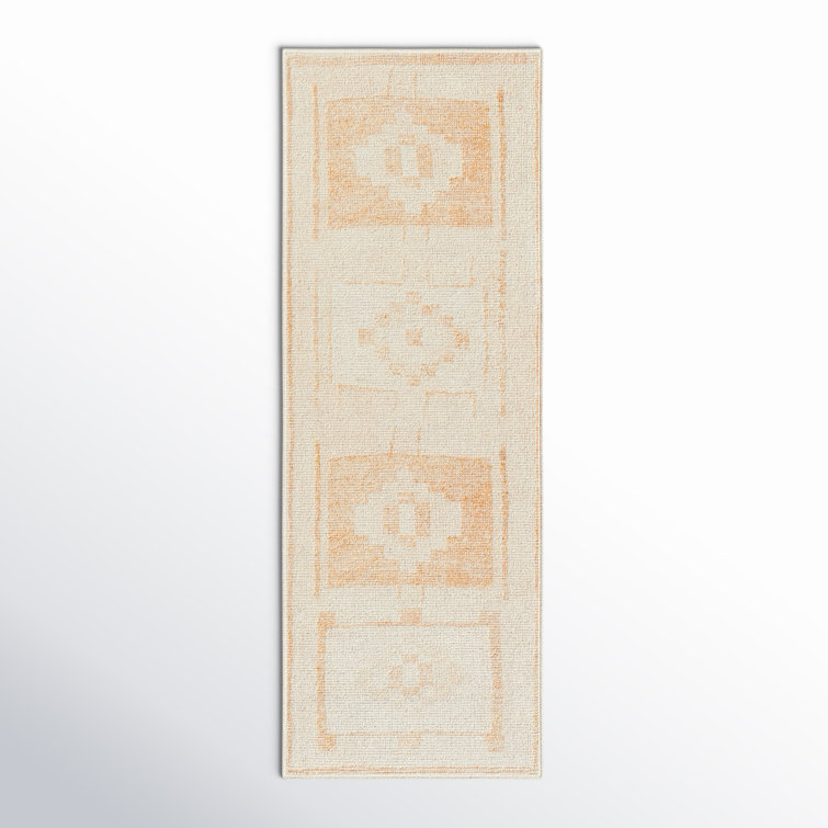 Ivory and Nude Southwest Print Synthetic Runner Rug