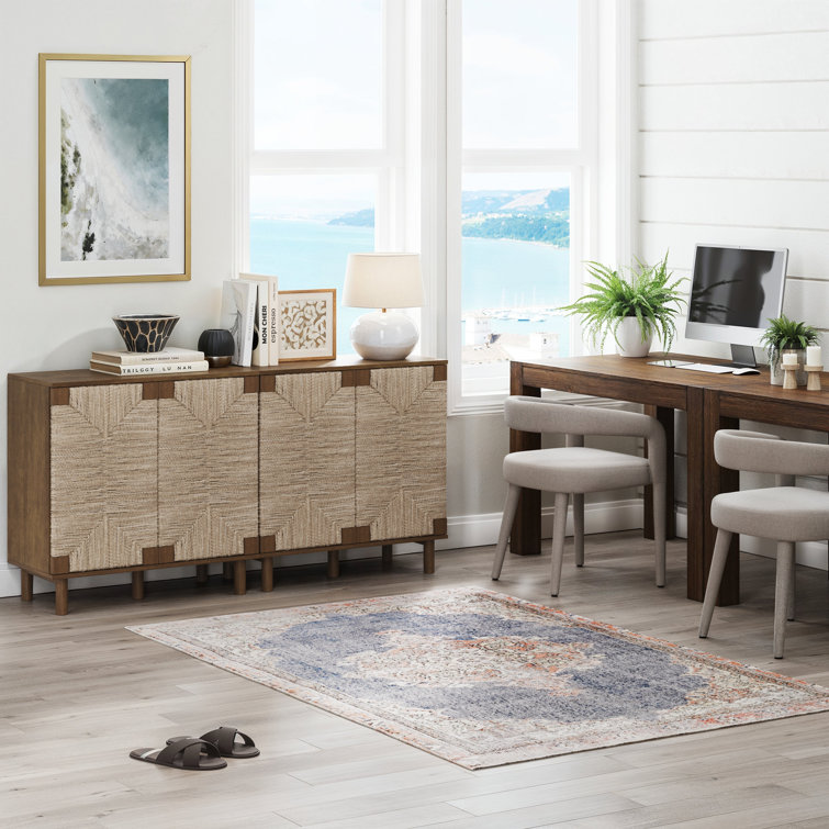 Dark Brown Solid Wood and Seagrass Accent Cabinet