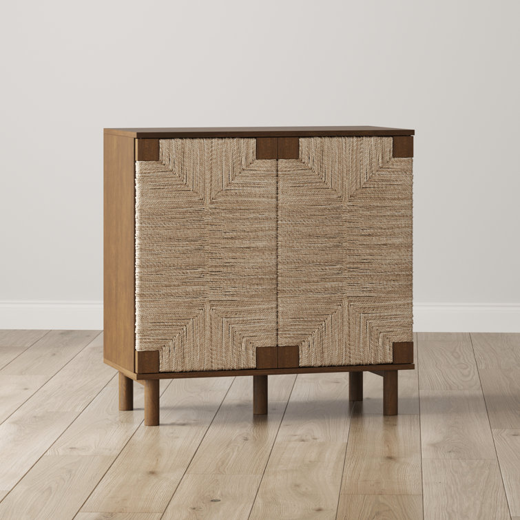 Dark Brown Solid Wood and Seagrass Accent Cabinet