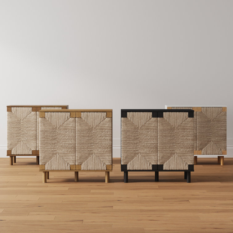 Dark Brown Solid Wood and Seagrass Accent Cabinet