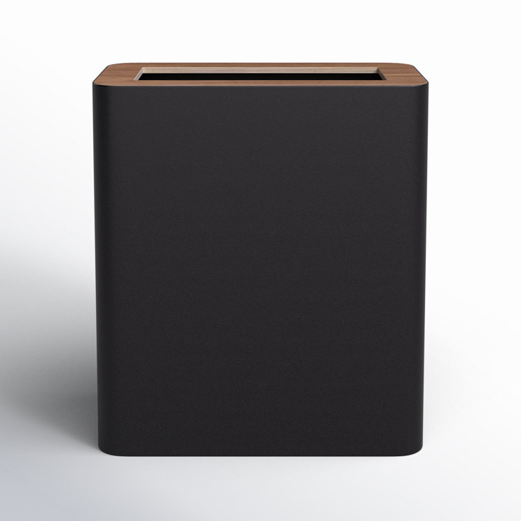 Modern Black Steel & Wood Slim Rectangular 2-Gallon Trash Can
