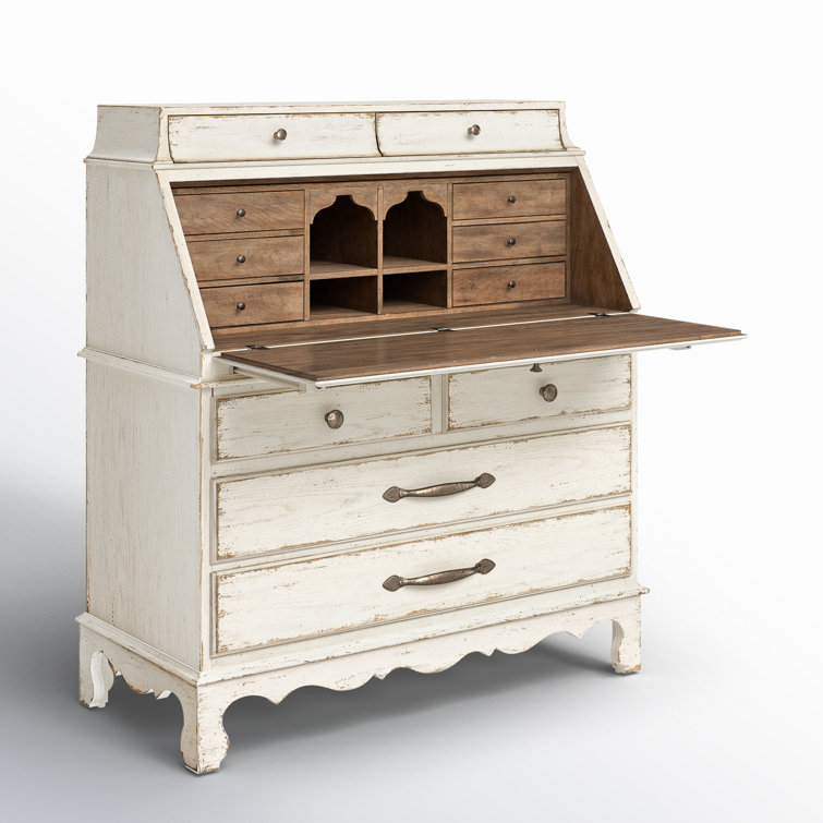 Rustic White Wood Secretary Desk with Drawers