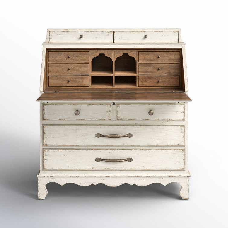 Rustic White Wood Secretary Desk with Drawers