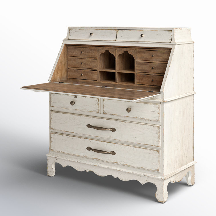 Rustic White Wood Secretary Desk with Drawers
