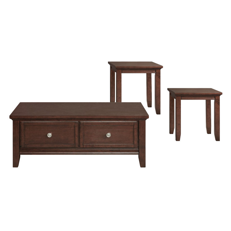 Rouge Cherry Wood 3-Piece Occasional Table Set with Silver Knobs