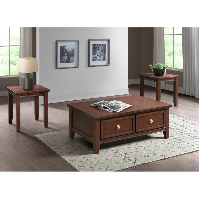 Rouge Cherry Wood 3-Piece Occasional Table Set with Silver Knobs