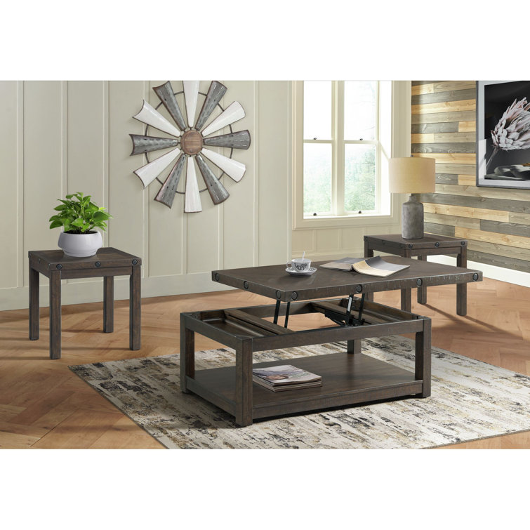 Rio 3PC Distressed Charcoal Acacia Wood Coffee & End Tables Set