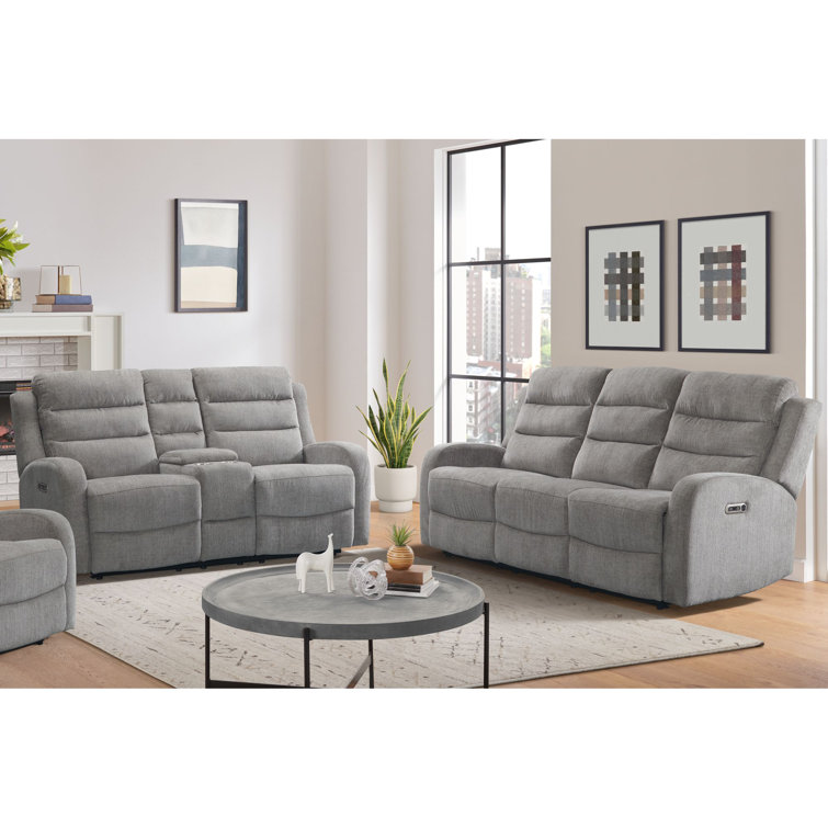 Gray Tufted 2-Piece Sofa and Loveseat Set with Cup Holder