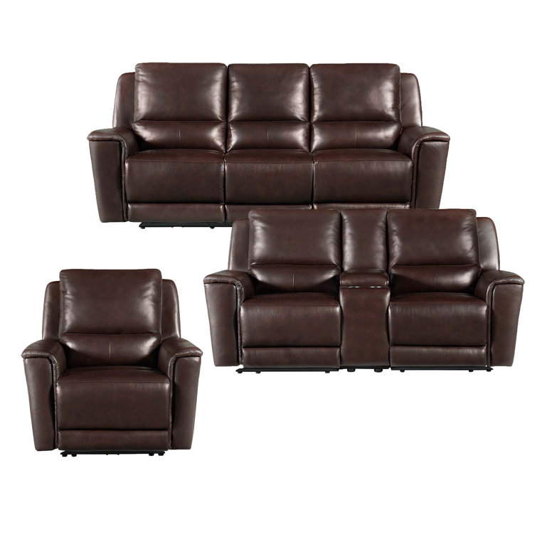 Wylde Dark Brown 3-Piece Leather Reclining Sofa, Loveseat, and Recliner Set