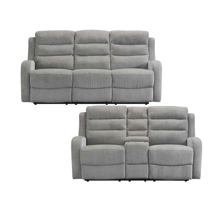 Gray Tufted 2-Piece Sofa and Loveseat Set with Cup Holder