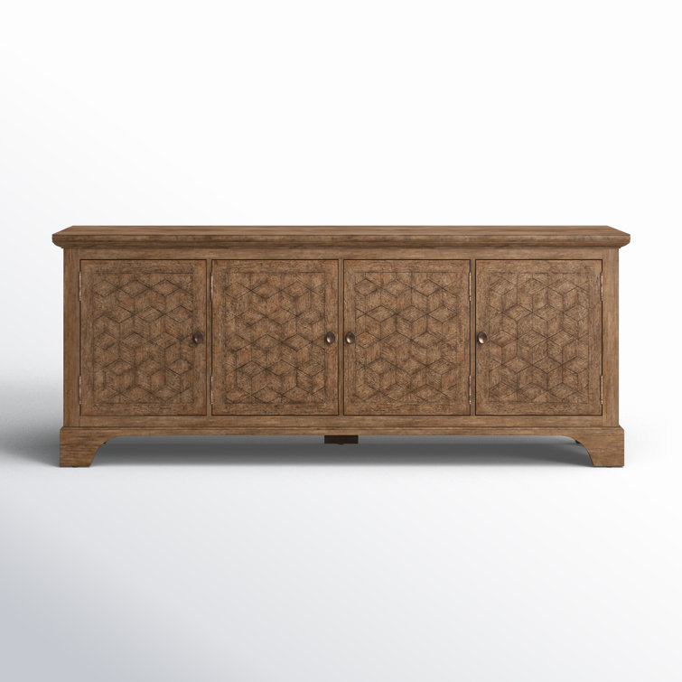 Rustic Honey Oak 84" Media Console with Cabinets