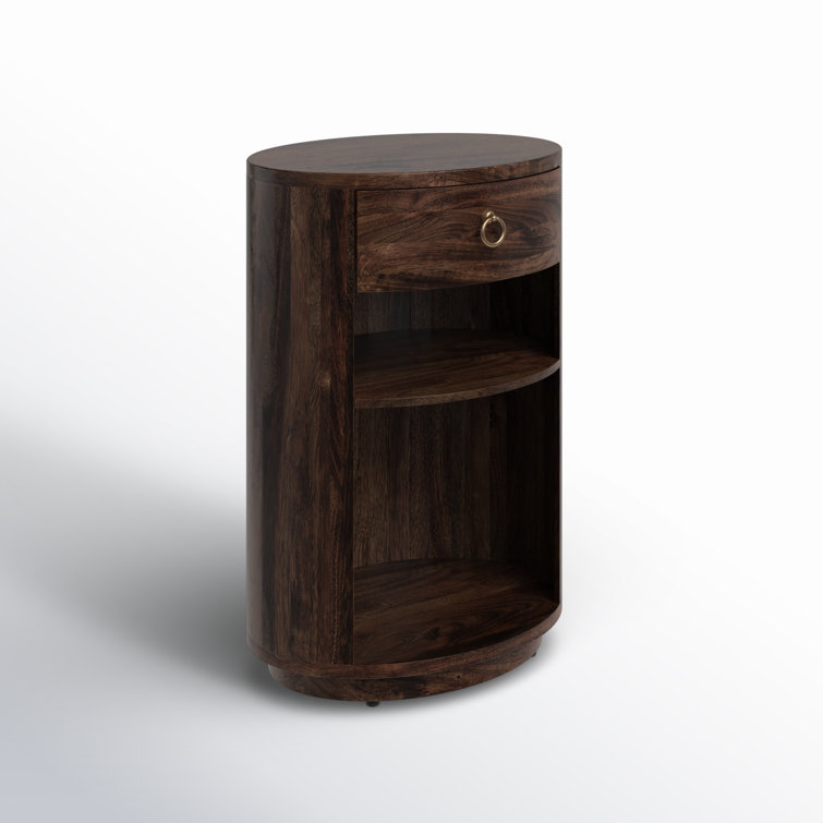 Carnolitta Modern Round Wood & Metal End Table with Storage