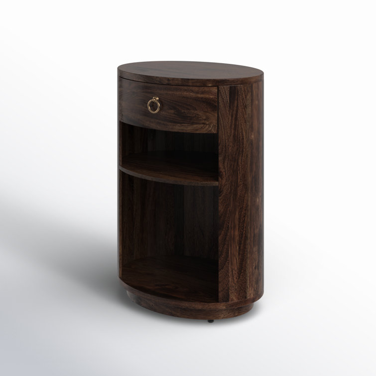 Carnolitta Modern Round Wood & Metal End Table with Storage