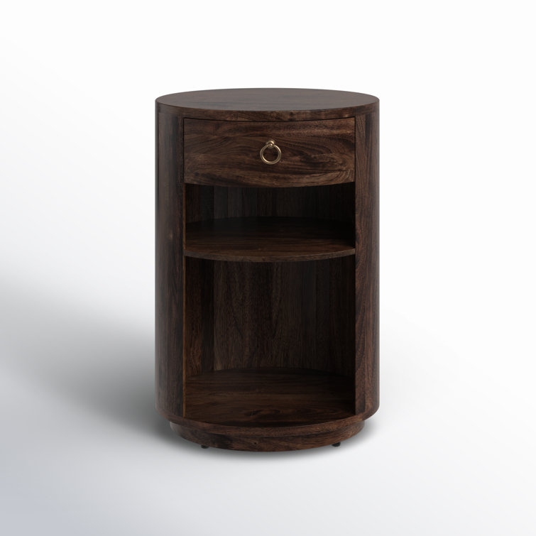 Carnolitta Modern Round Wood & Metal End Table with Storage