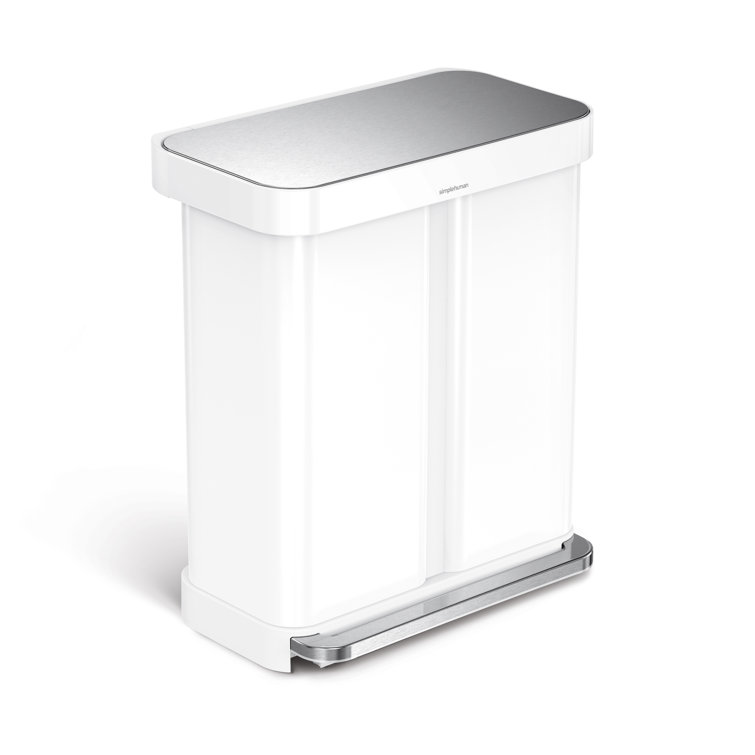 White Dual Compartment Kitchen Step Trash Can with Steel Lid