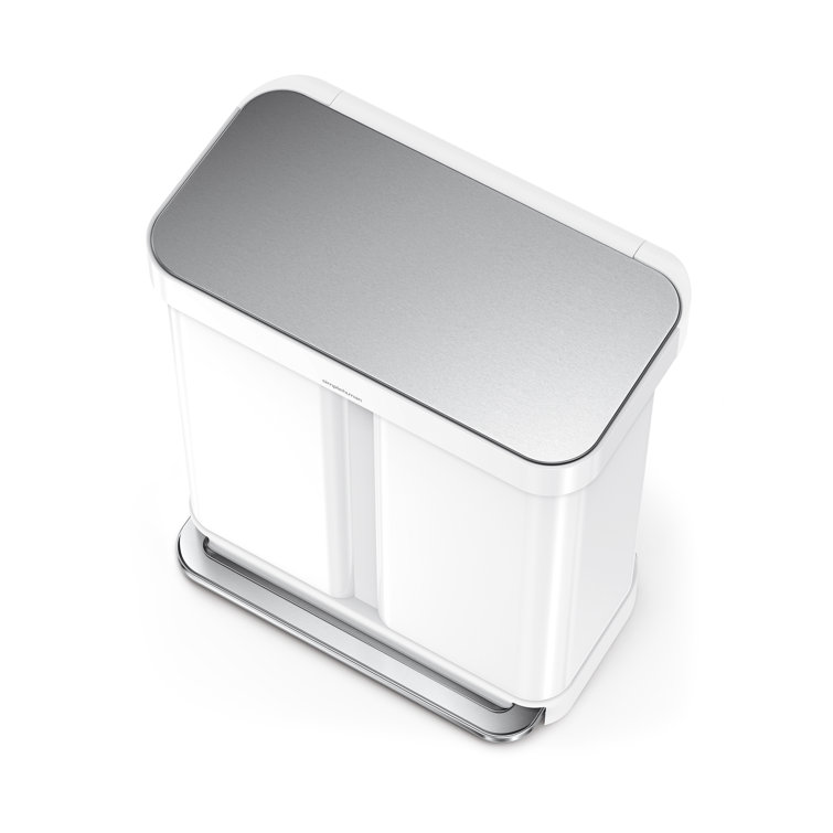 White Dual Compartment Kitchen Step Trash Can with Steel Lid