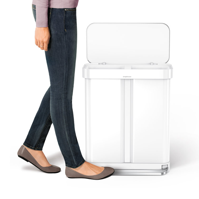 White Dual Compartment Kitchen Step Trash Can with Steel Lid