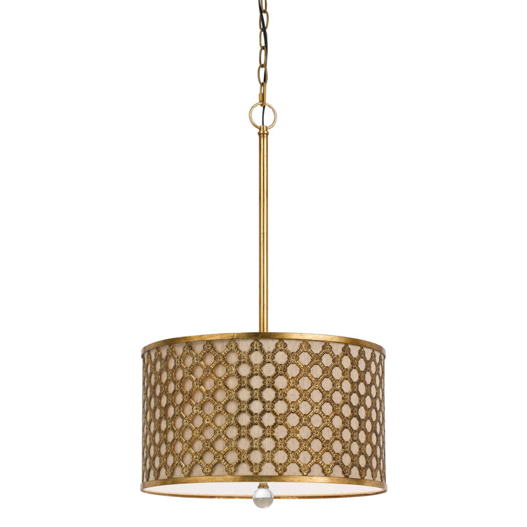 Gold Metal Drum Pendant Light with Geometric Design