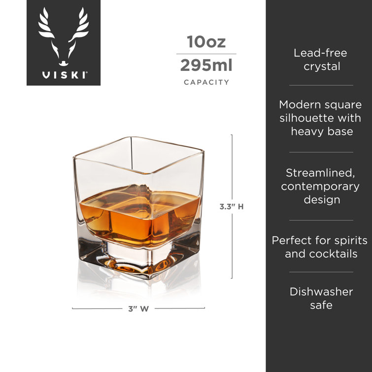 Viski 10oz Clear Crystal Square Rocks Glass Set